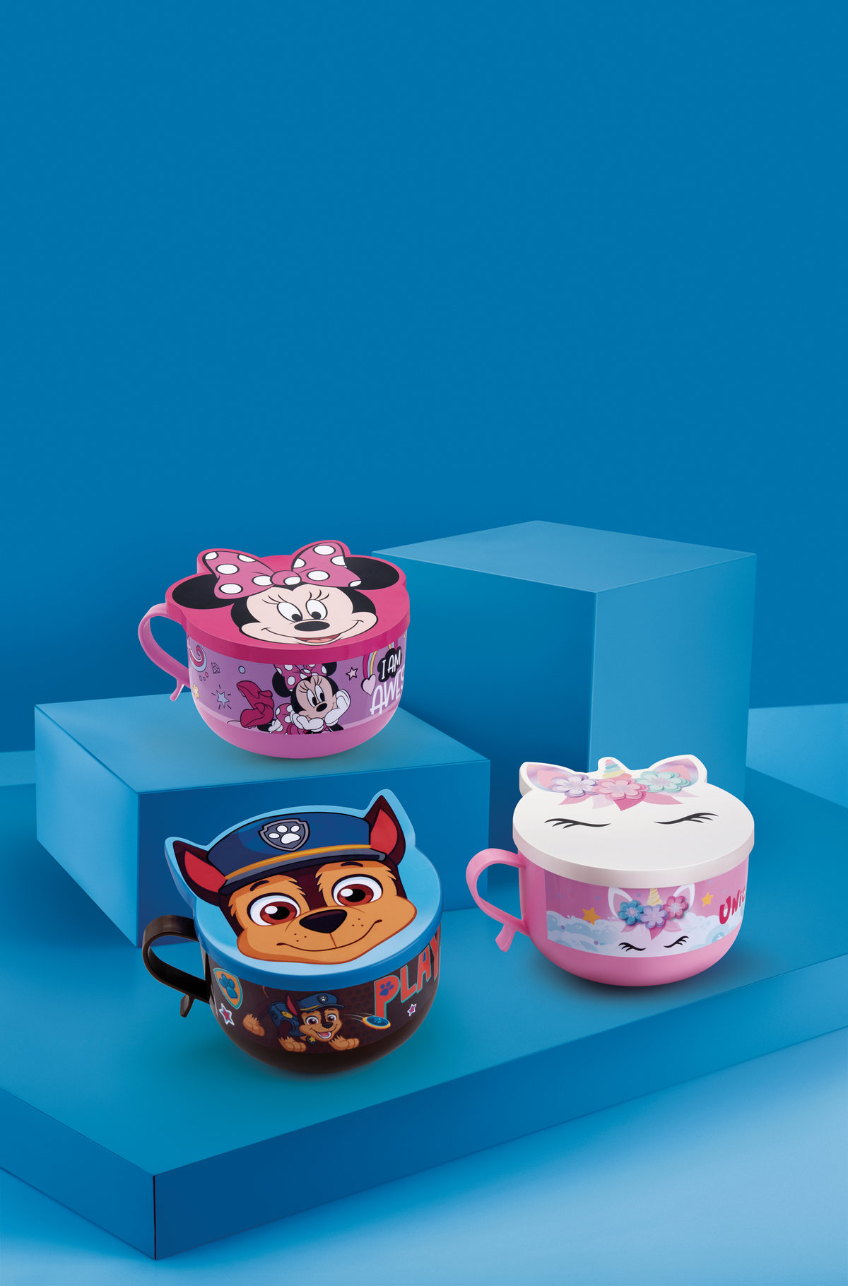 Character kids' bowls on blue blocks